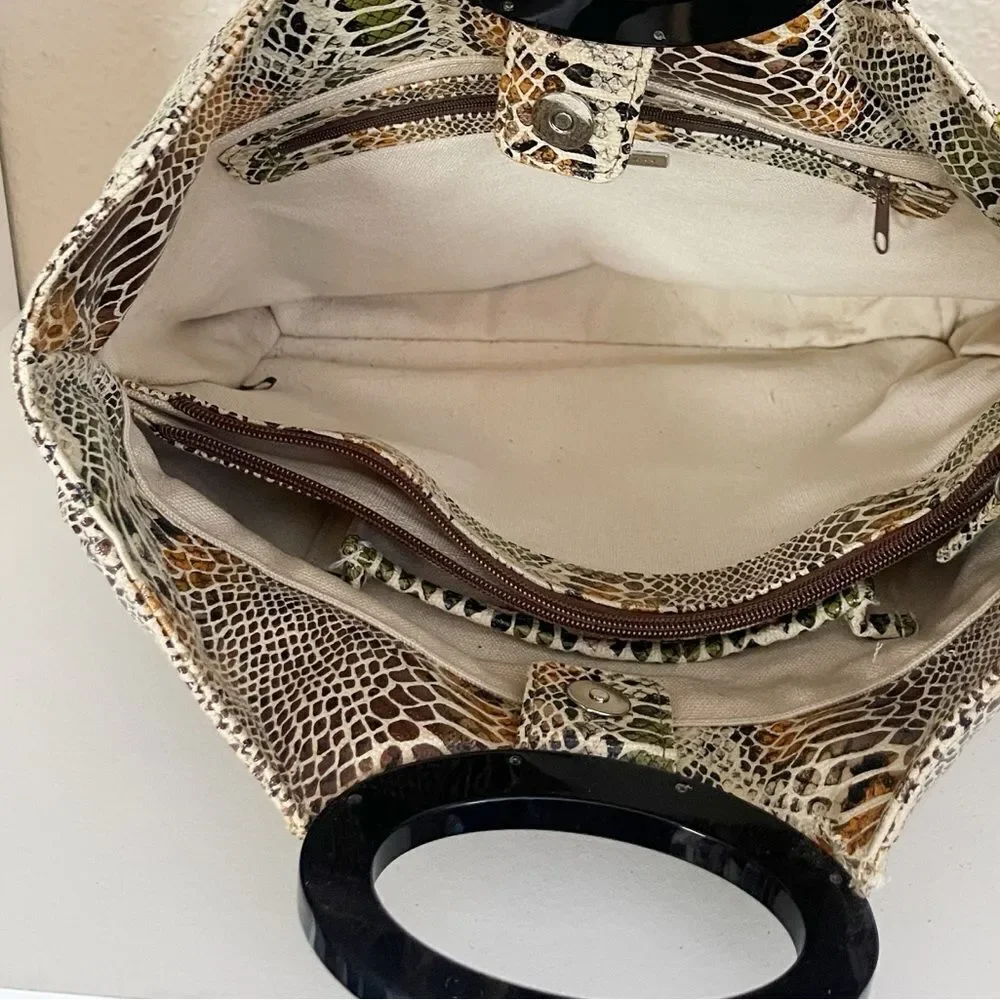 Vintage Sondra Roberts Brown and Black clutch purse with Exotic Snakeskin Print